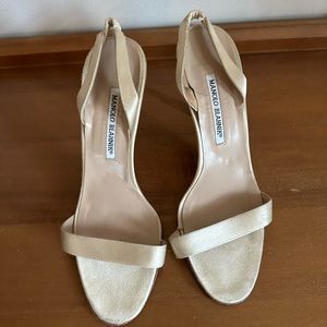 Manolo Blahnik gold cream sandals